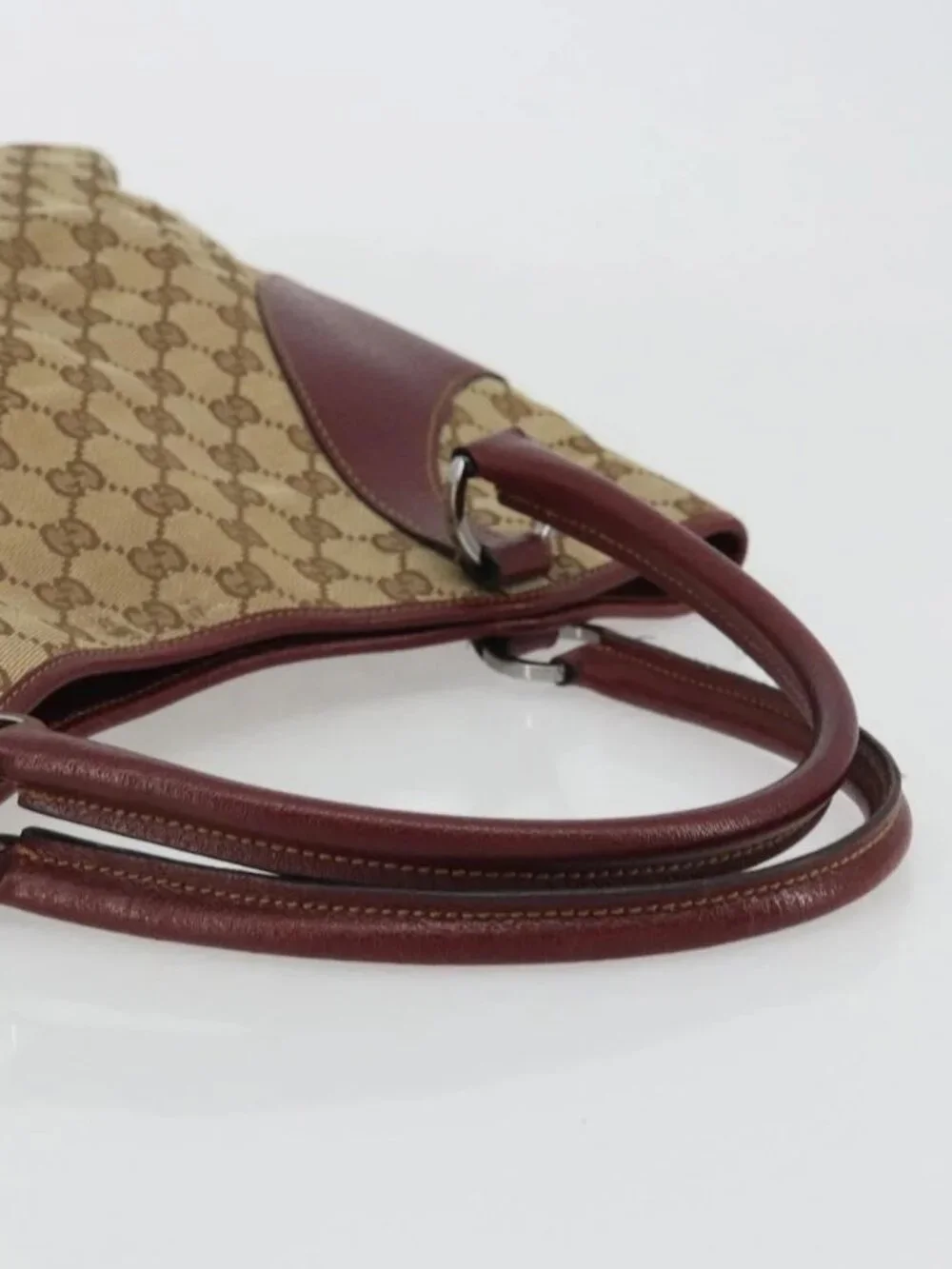 GUCCI GG Canvas Tote Bag Beige Silver 113016 Auth 175746